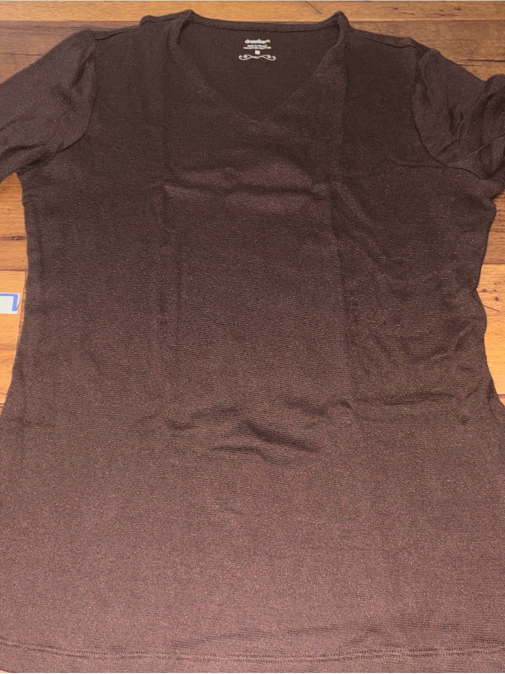 Dressbarn Brown Metallic V-Neck Top